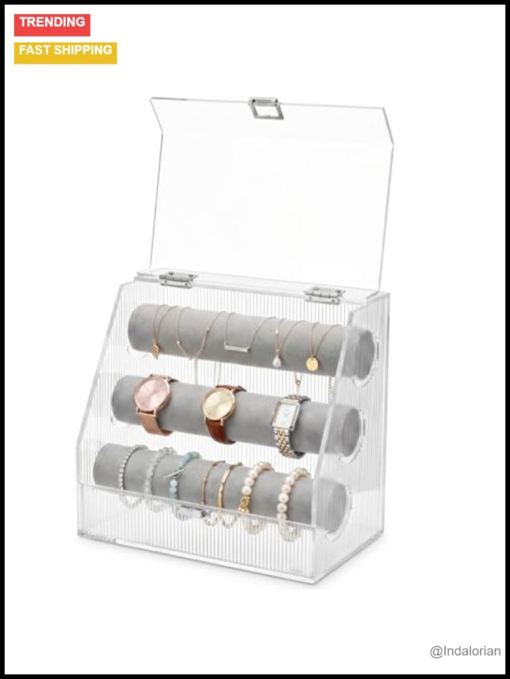 3 Tier Velvet Jewelry Organizer for Bracelets Necklaces Watches - Acrylic